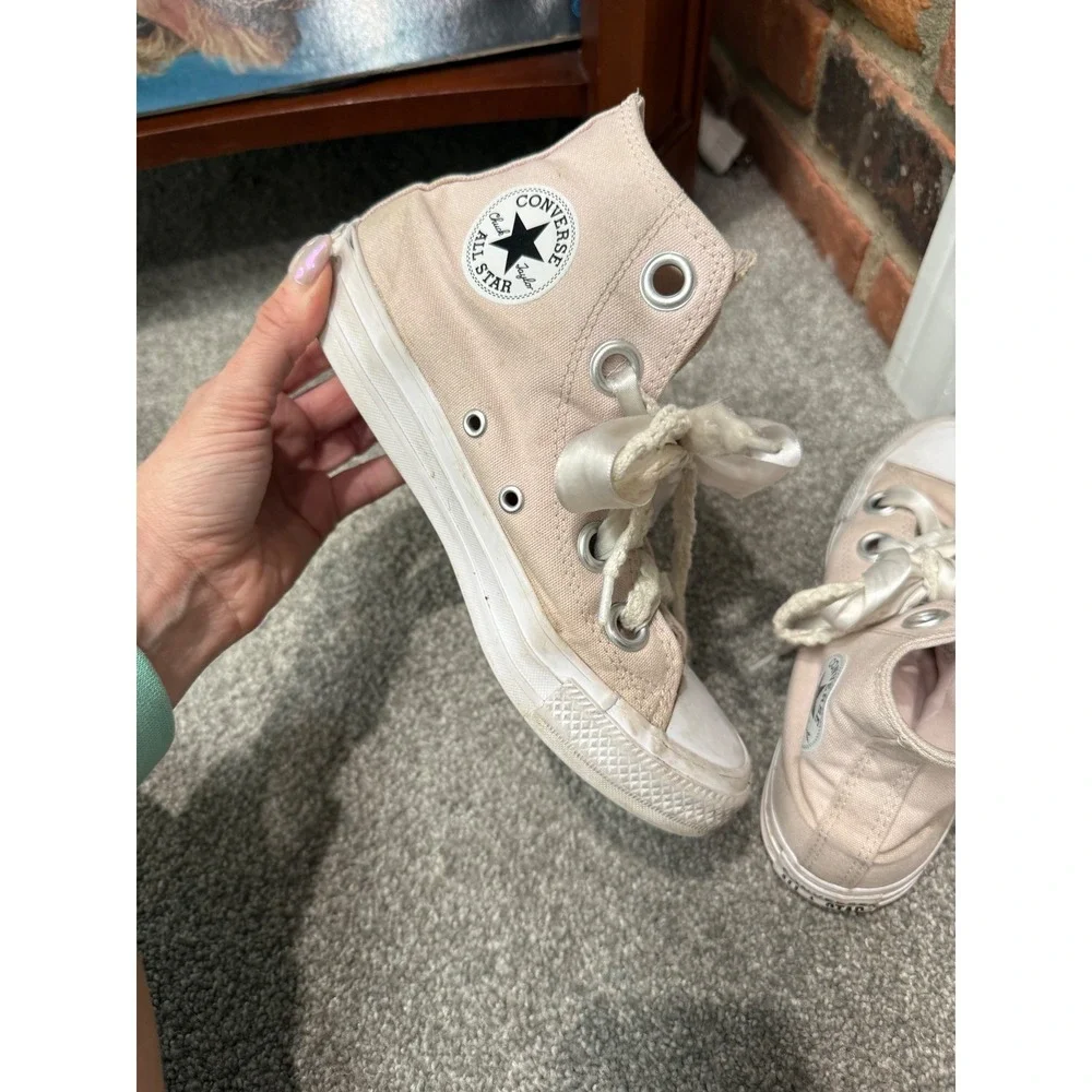 Converse Chuck Taylor All Star High Top Pink Satin Ribbon Lace Sneakers A14831F